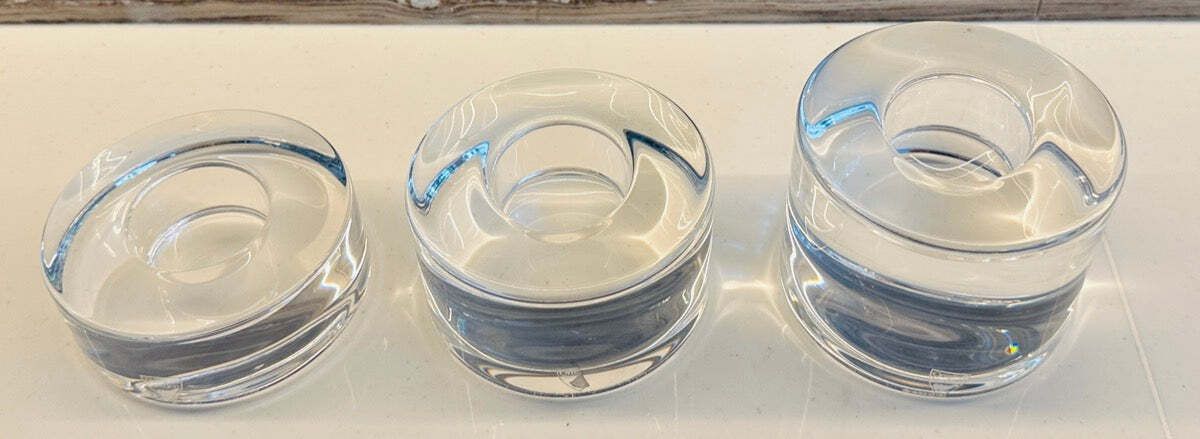 Set Of 3 Swedish Orrefors "Puck" Crystal Glass Circular Candle Votive Holders photo Home Decor