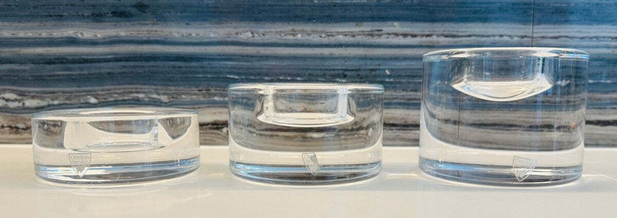 Set Of 3 Swedish Orrefors "Puck" Crystal Glass Circular Candle Votive Holders photo vinterior