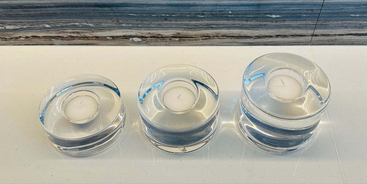 photo furniture Set Of 3 Swedish Orrefors "Puck" Crystal Glass Circular Candle Votive Holders