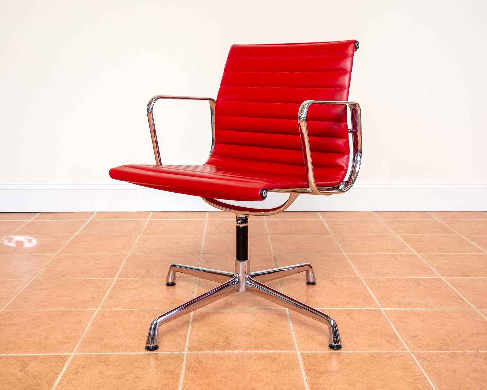 Eames Ea108 Armchair By Icf 1 Of 4 Mcm 1970s Swivel Red Leather Chrome Aluminium Mid Century Executive Office Conference Chair photo for sale