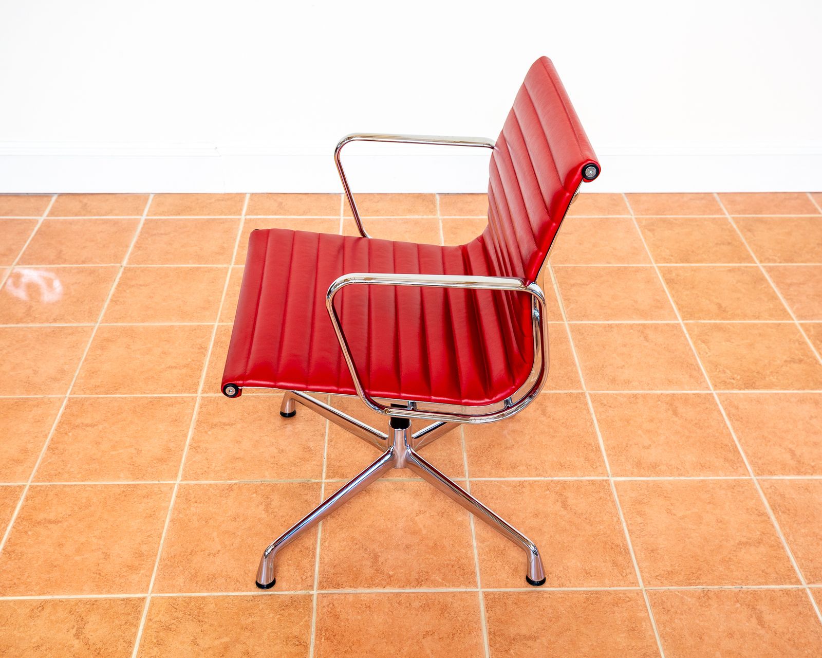 photo buy Eames Ea108 Armchair By Icf 1 Of 4 Mcm 1970s Swivel Red Leather Chrome Aluminium Mid Century Executive Office Conference Chair