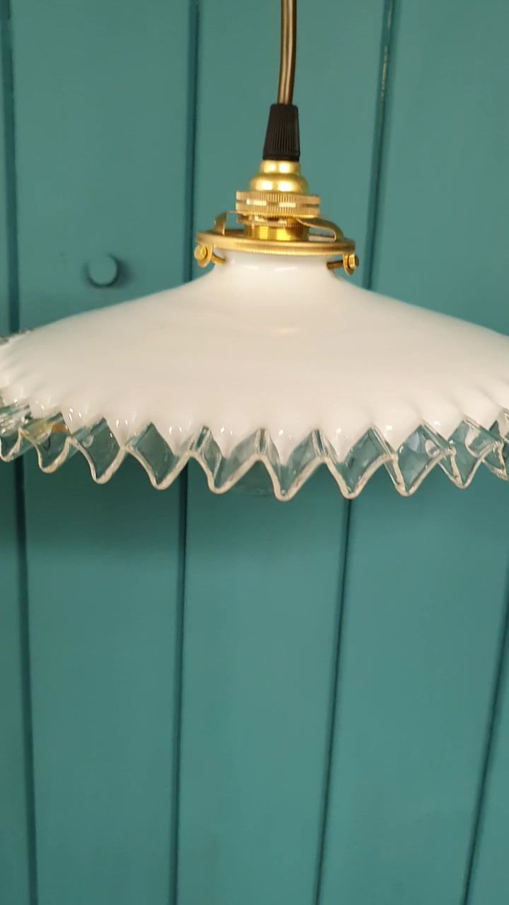 A French Glass White Opaline Glass Lampshades Frilly Edged Hand Made Milk Glass photo for sale