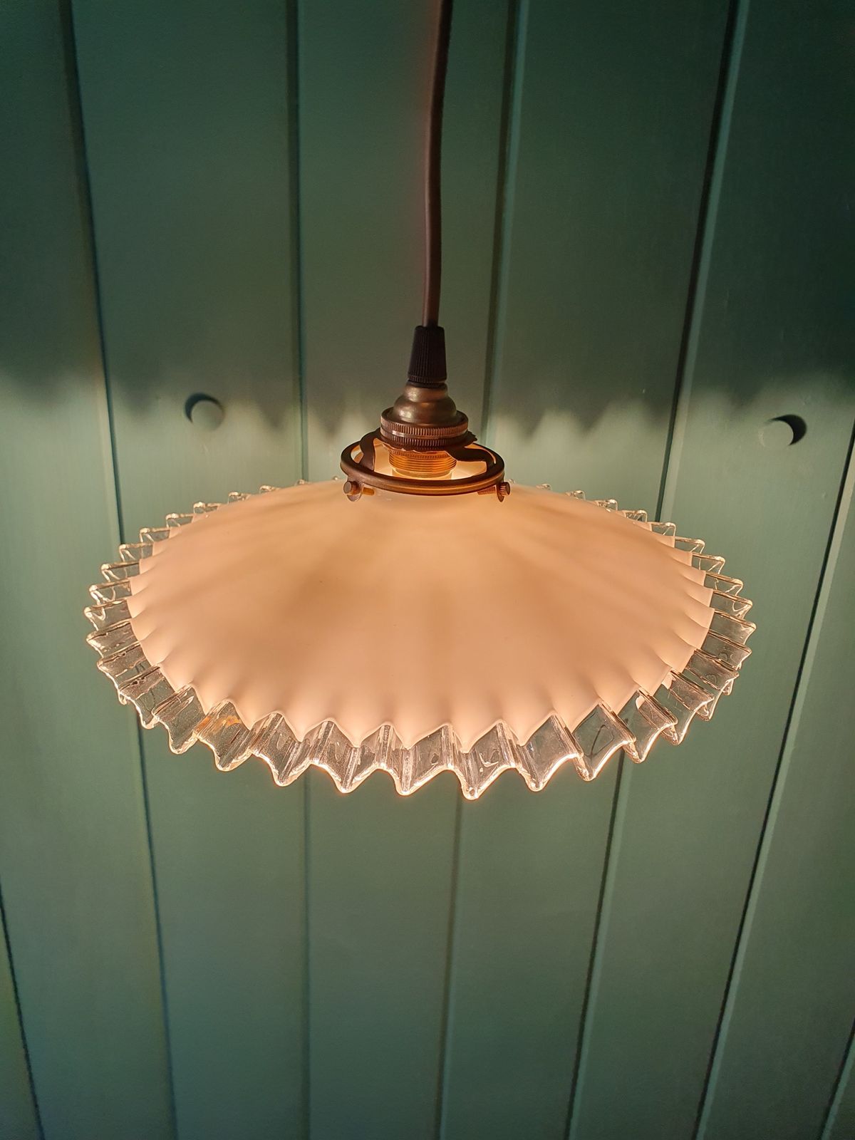 A French Glass White Opaline Glass Lampshades Frilly Edged Hand Made Milk Glass photo Lighting