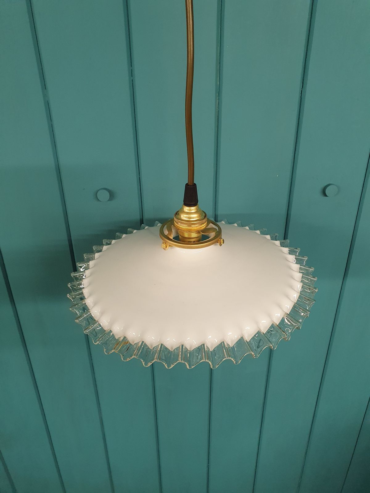 A French Glass White Opaline Glass Lampshades Frilly Edged Hand Made Milk Glass photo buy
