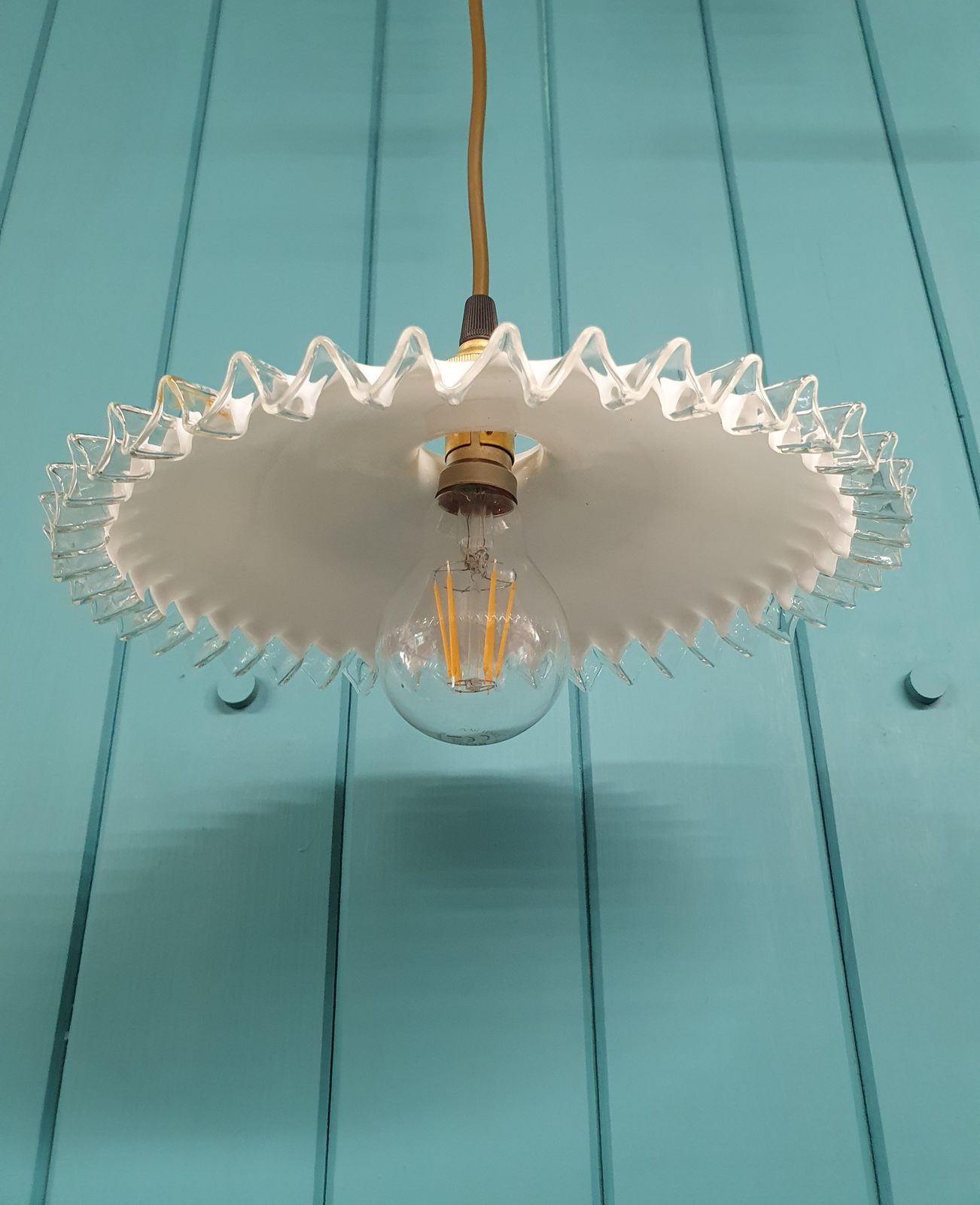 A French Glass White Opaline Glass Lampshades Frilly Edged Hand Made Milk Glass photo vintage