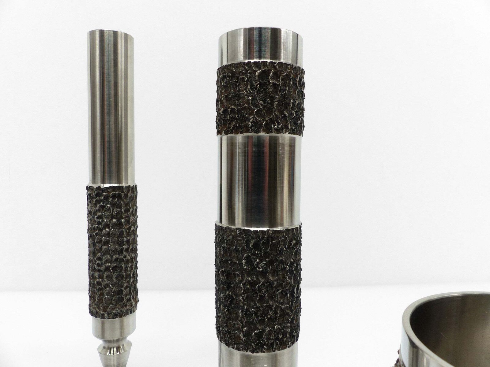 Set Of 5 Brutalist Steel Vases And Bowls 1970 photo buy