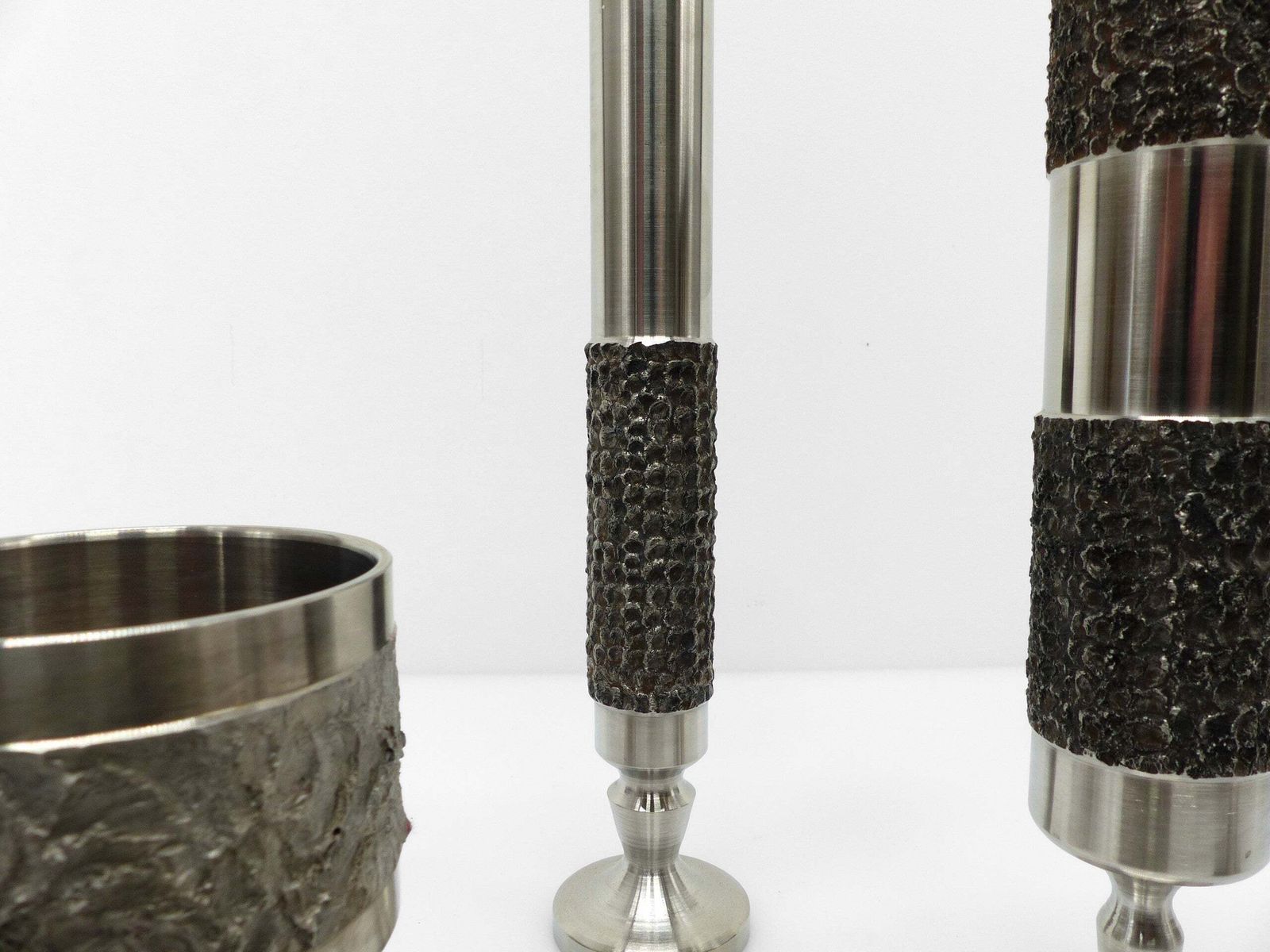 Set Of 5 Brutalist Steel Vases And Bowls 1970 photo vintage