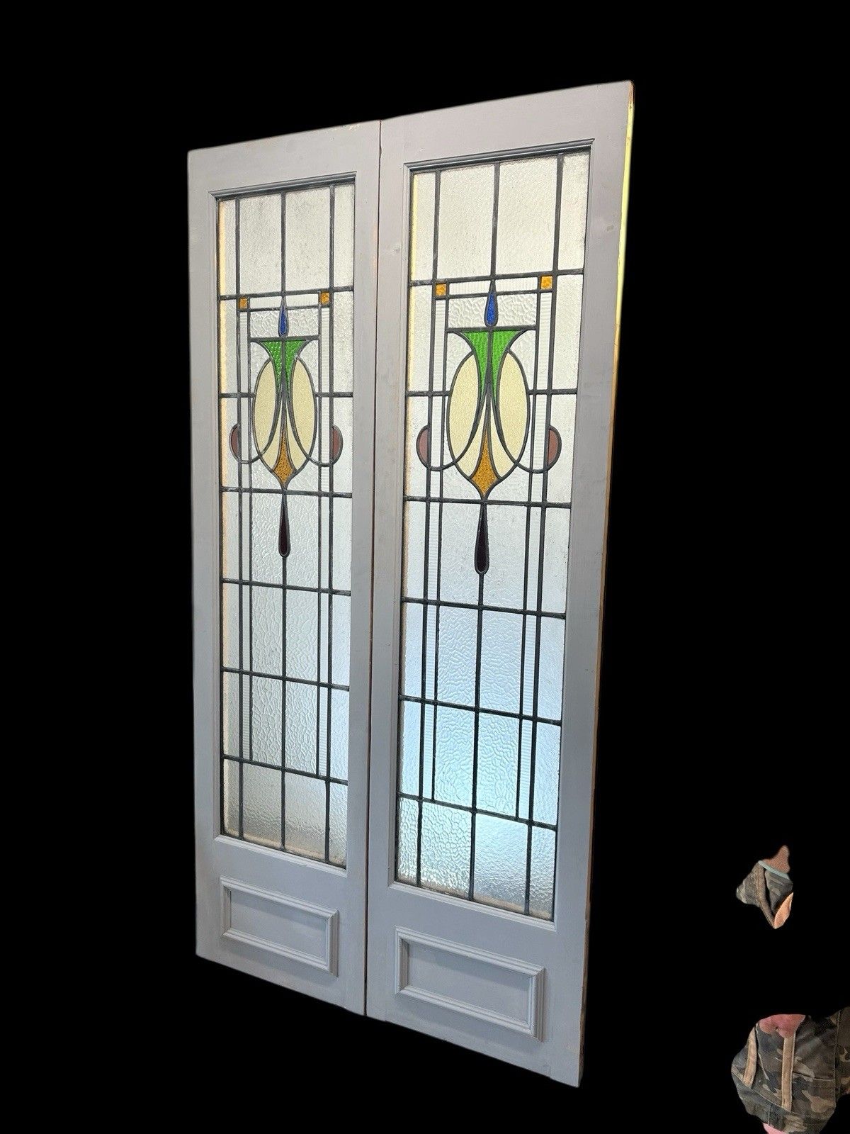 Art Deco French Doors Room Dividers Stained Glass Old Period Reclaimed Antique photo for sale