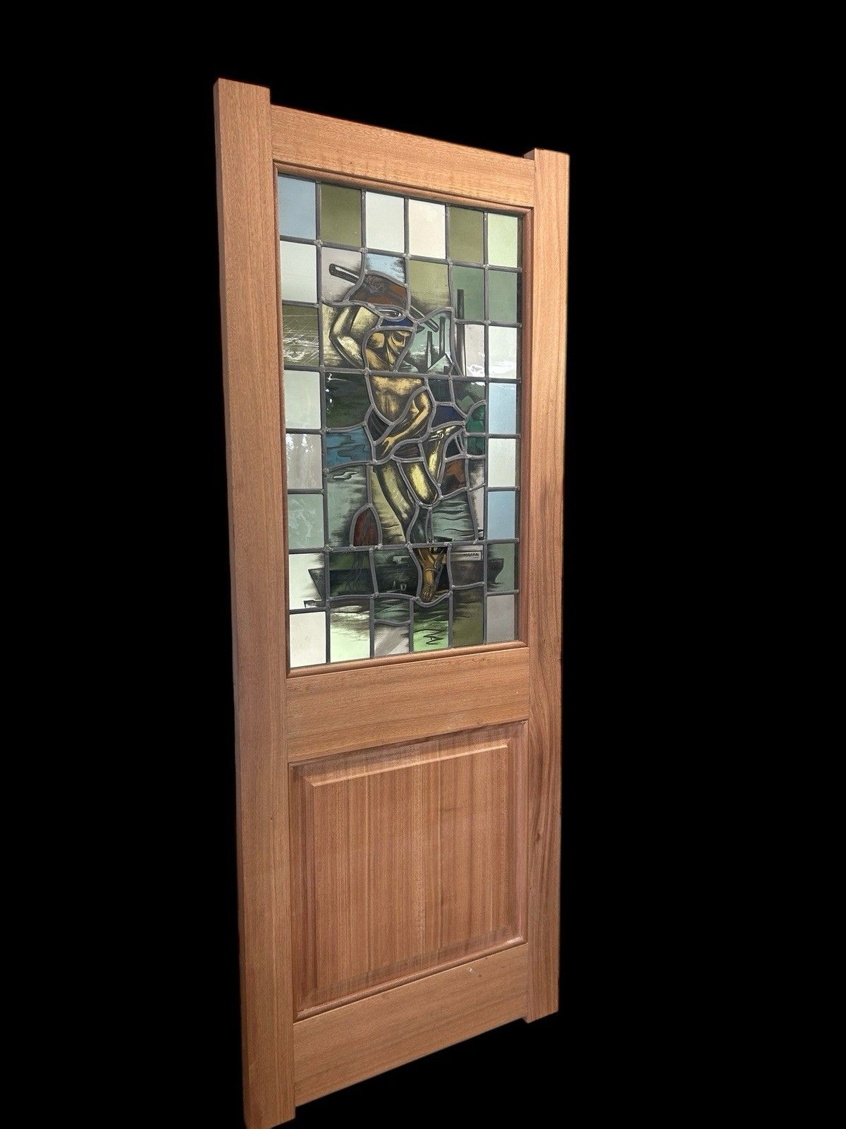 Hand Painted Stained Glass Front Door Antique Reclaimed Restored Wood Leaded Old photo for sale