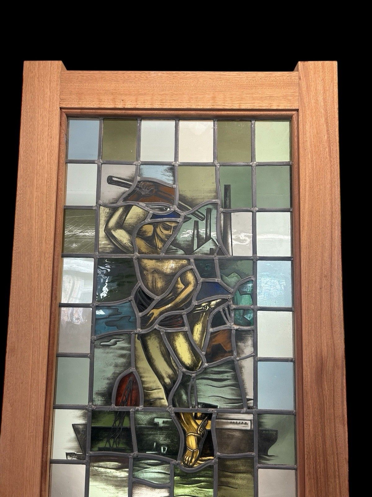 Hand Painted Stained Glass Front Door Antique Reclaimed Restored Wood Leaded Old photo 3363.0