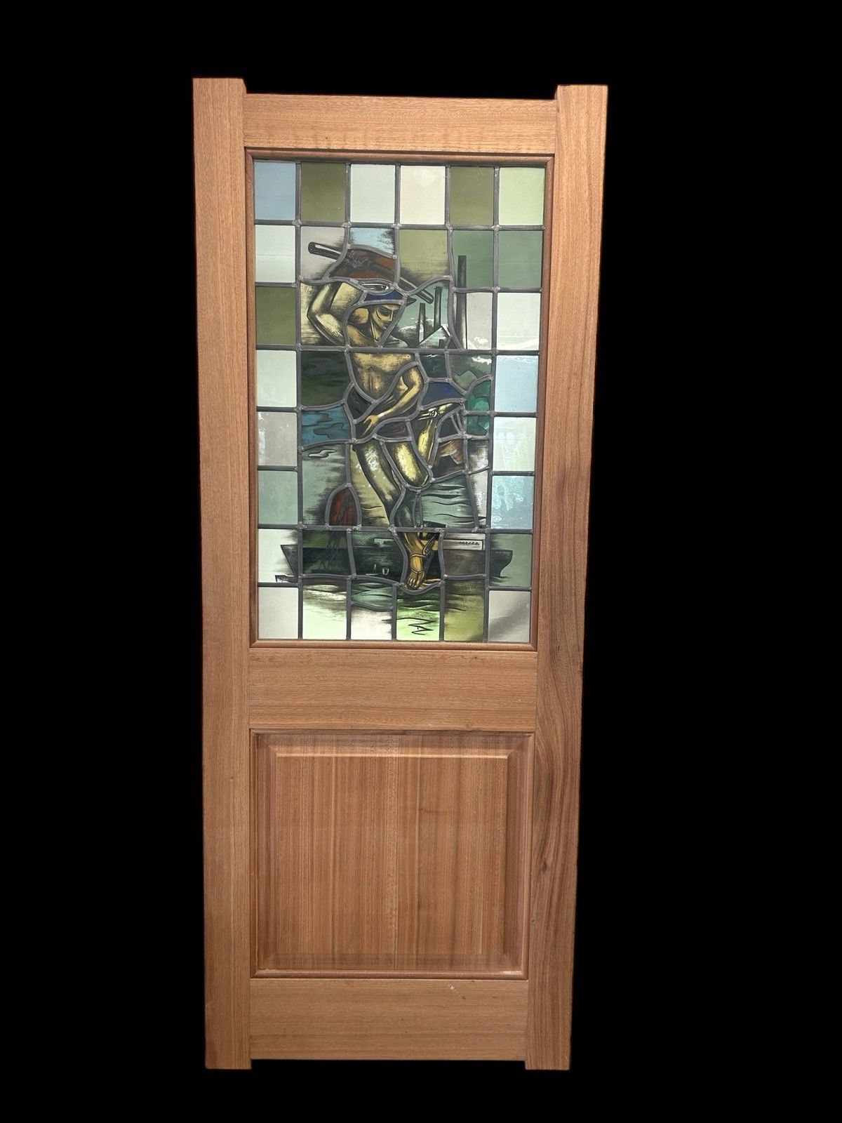 Hand Painted Stained Glass Front Door Antique Reclaimed Restored Wood Leaded Old photo vintage