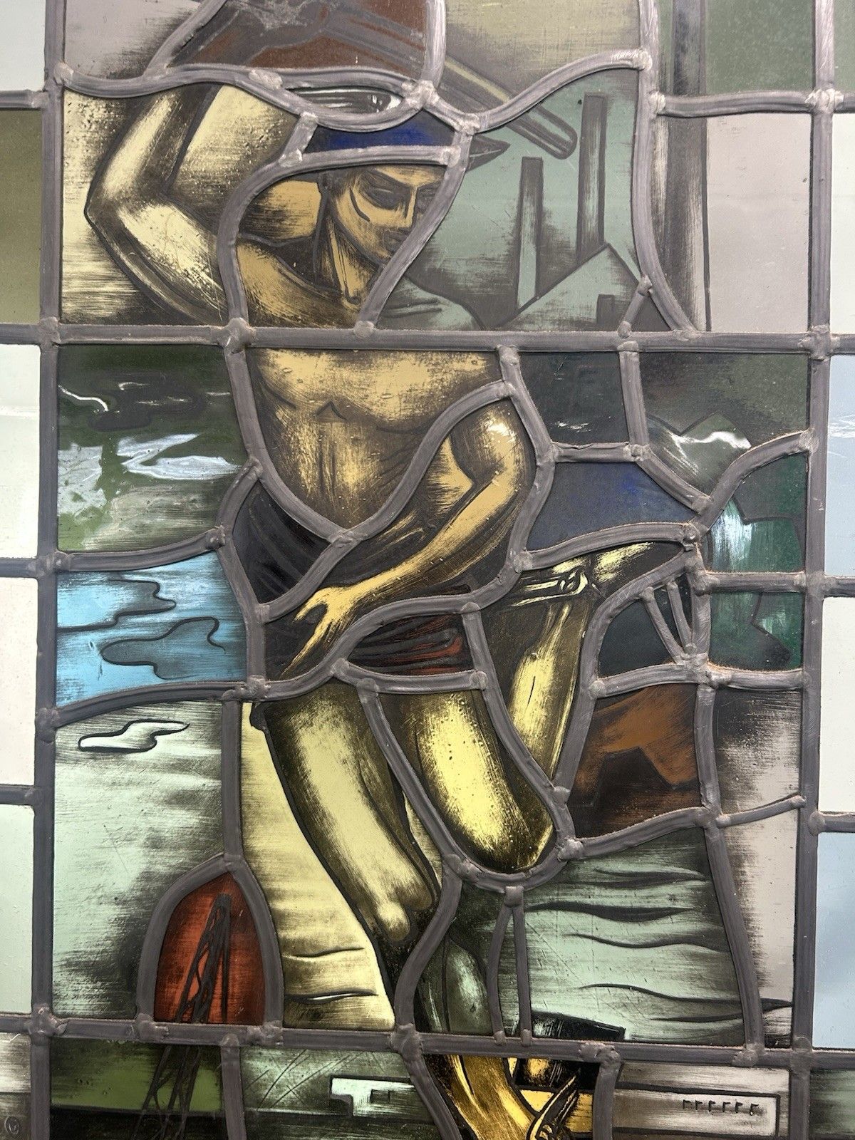 3363.0 Hand Painted Stained Glass Front Door Antique Reclaimed Restored Wood Leaded Old photo