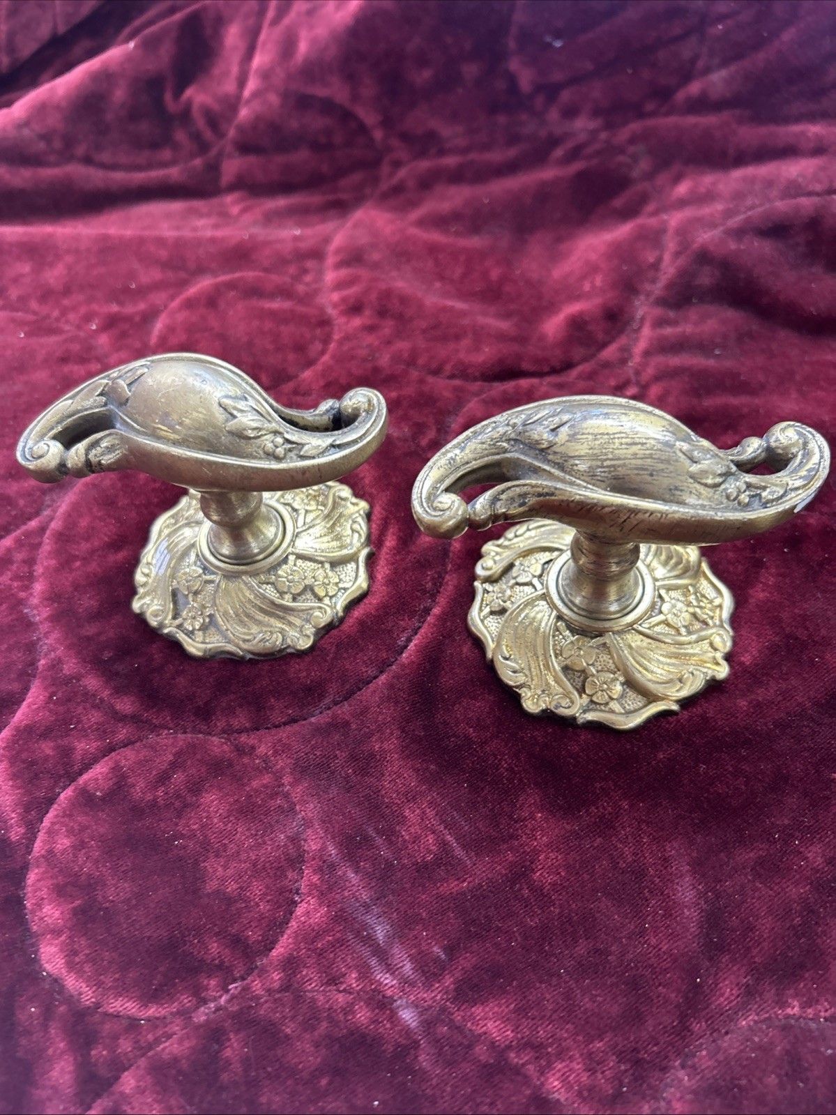 Pair Of Antique Gilt Brass Door Handles French Nouveau Unique Sets Push Pull Old photo Home Fixtures