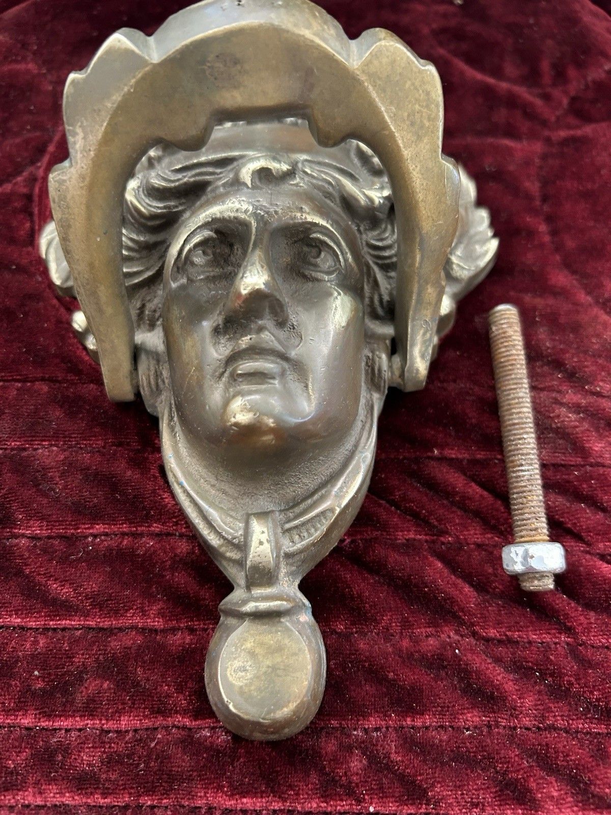 Large Solid Brass Front Door Knocker Reclaimed Period Antique Metal Bolts photo Home Fixtures