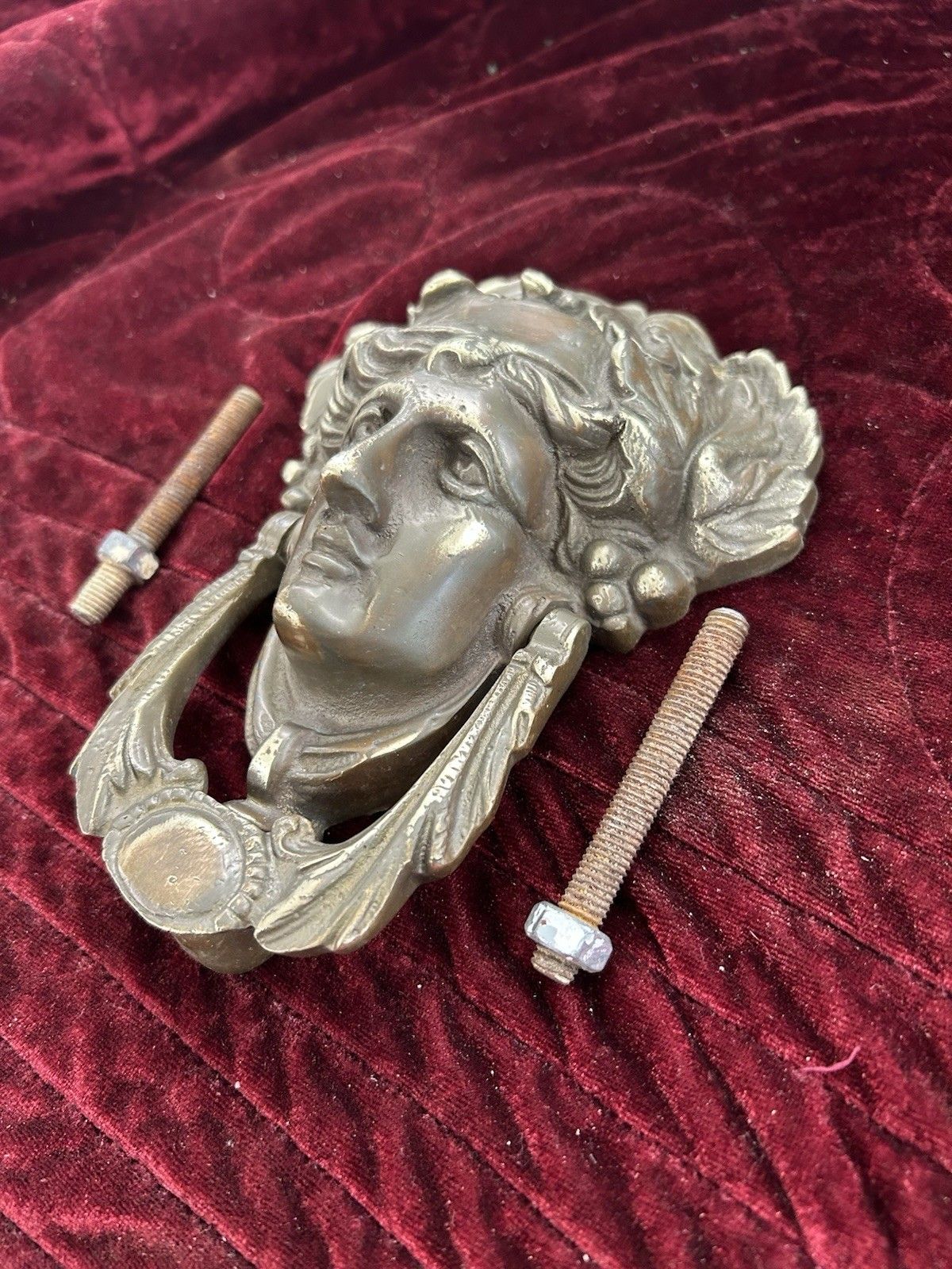 Large Solid Brass Front Door Knocker Reclaimed Period Antique Metal Bolts photo 172.0