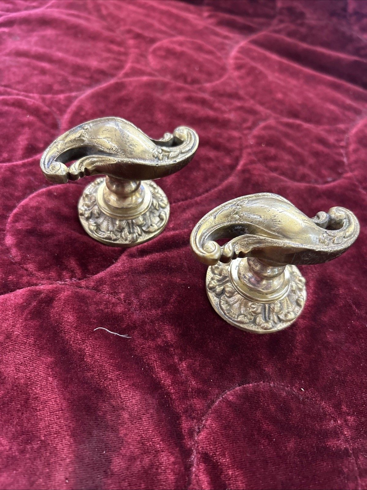 Pair Of Antique Gilt Brass Door Handles French Nouveau Unique Sets Push Pull Old photo Home Fixtures