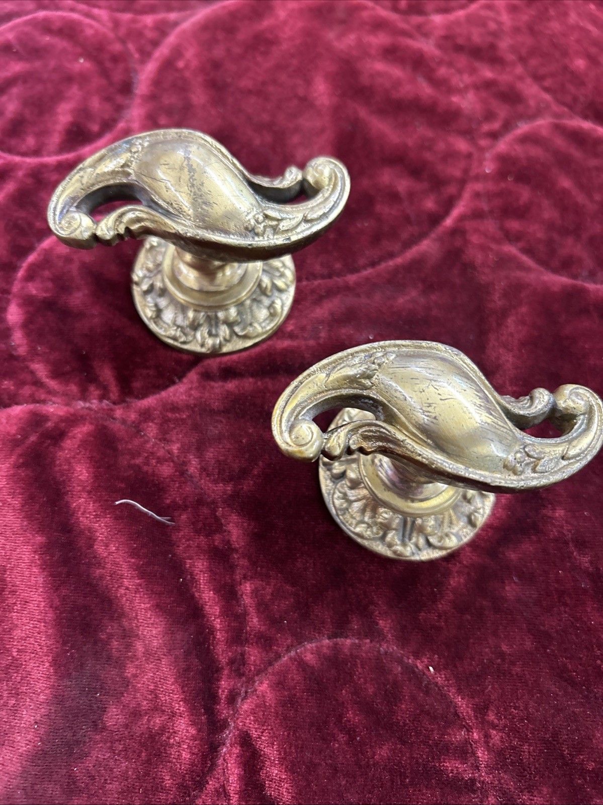 Pair Of Antique Gilt Brass Door Handles French Nouveau Unique Sets Push Pull Old photo vinterior