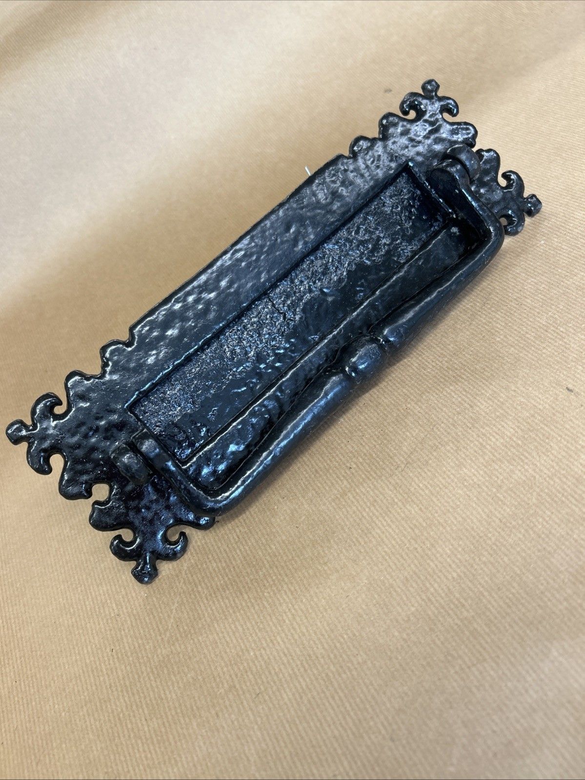Old Antique Front Door Knocker Letterbox Period Cast Iron Gothic Tudor Metal Rec