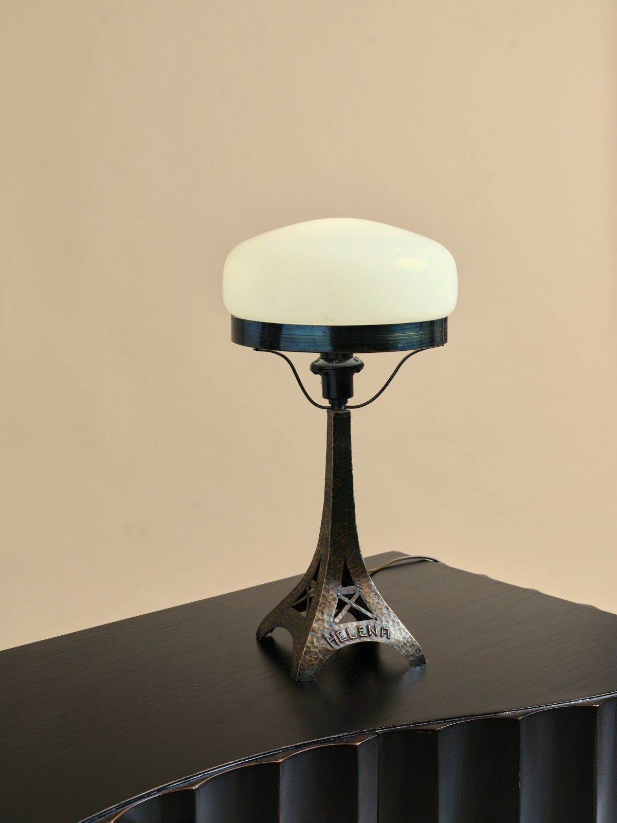 20thc Sculptural Table Lamp Art Nouveau Deco Brutalist Hammered Iron Mushroom photo furniture