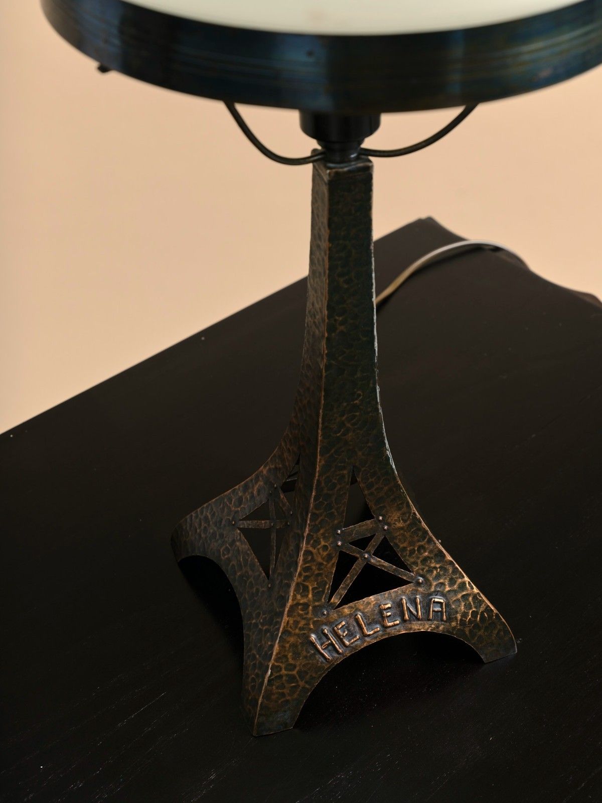 20thc Sculptural Table Lamp Art Nouveau Deco Brutalist Hammered Iron Mushroom photo for sale
