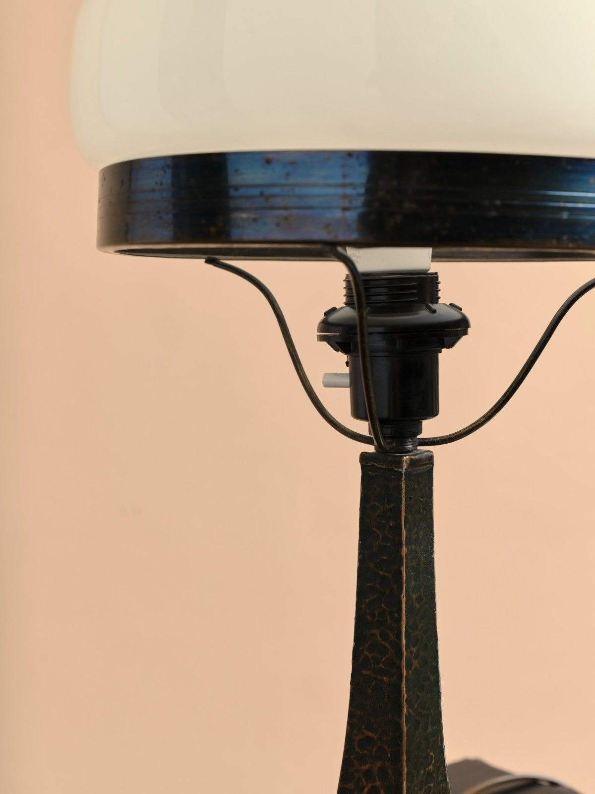 20thc Sculptural Table Lamp Art Nouveau Deco Brutalist Hammered Iron Mushroom photo 300.0