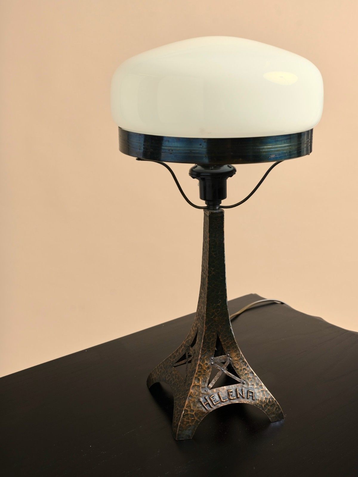 20thc Sculptural Table Lamp Art Nouveau Deco Brutalist Hammered Iron Mushroom photo vinterior