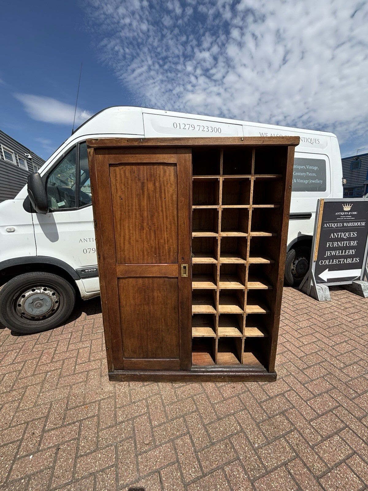 2200.0 Edwardian Shop Cupboard With Pigeon Holes And Shelving. Sliding Doors. photo