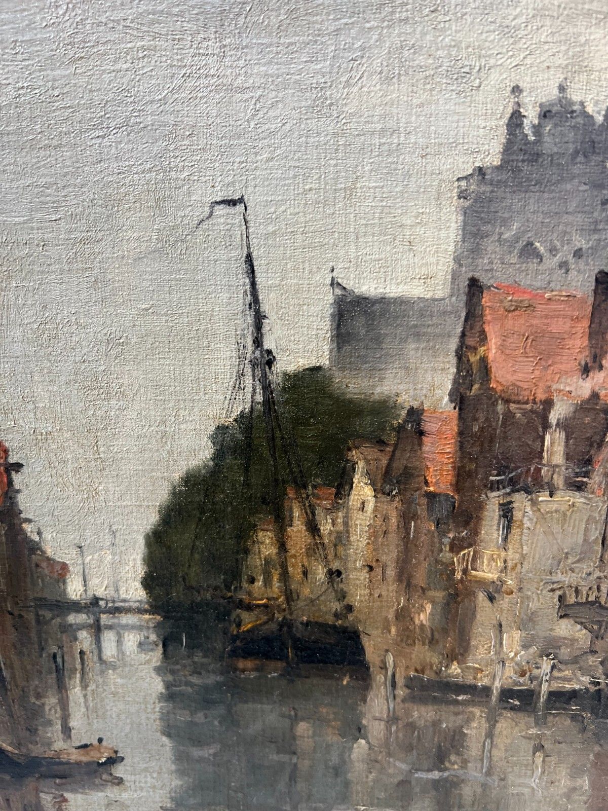 Oil On Canvas "View Of The City On The Canal" By Franck Boggs 19th Century photo Art