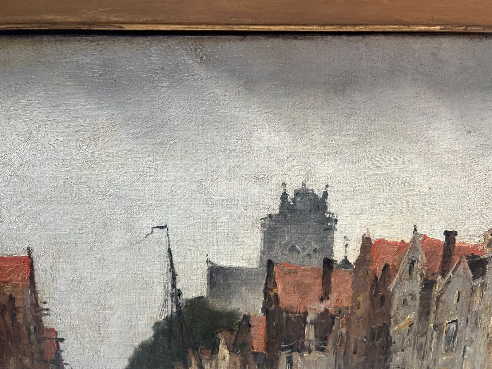Oil On Canvas "View Of The City On The Canal" By Franck Boggs 19th Century photo vintage