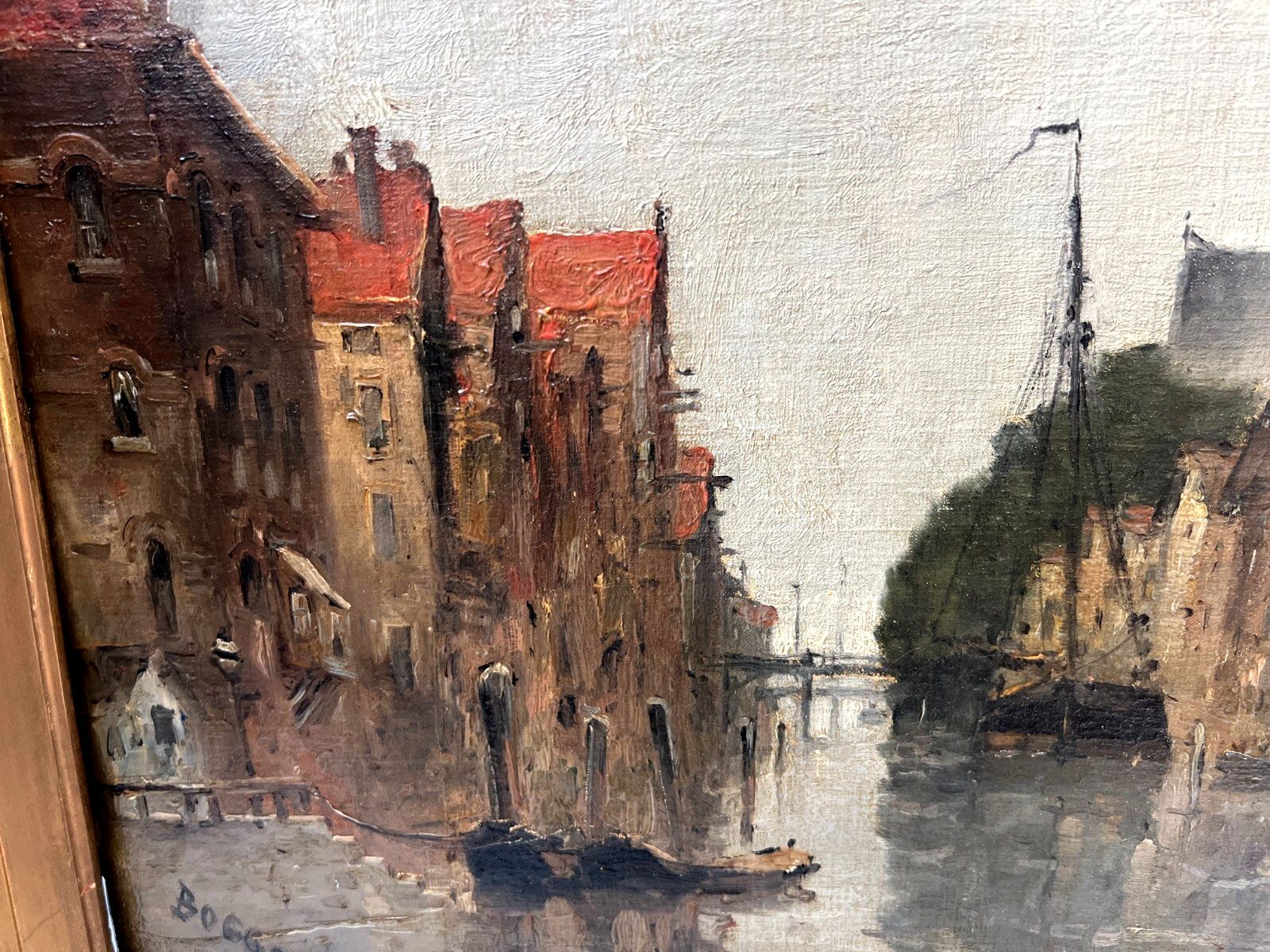 photo furniture Oil On Canvas "View Of The City On The Canal" By Franck Boggs 19th Century