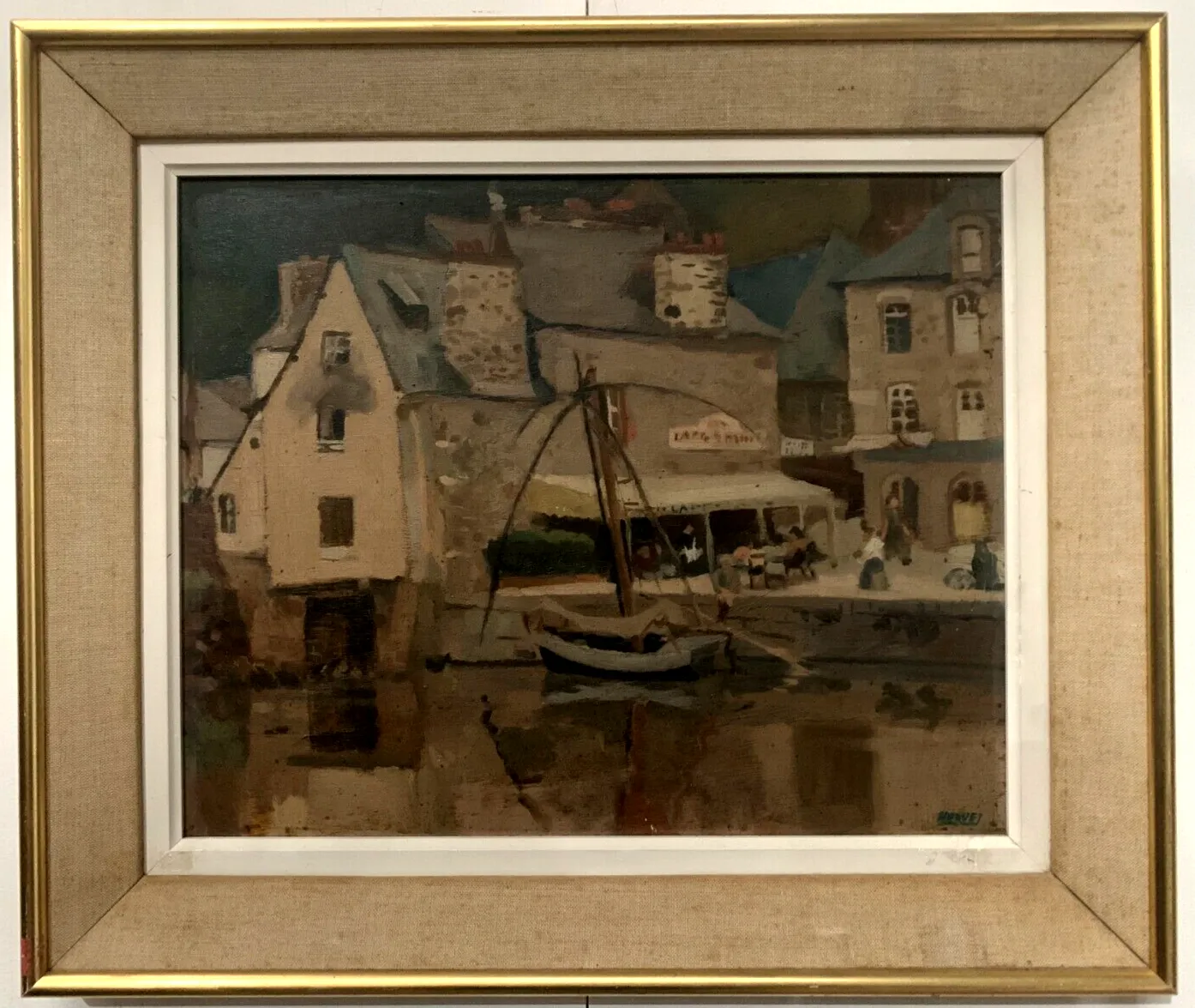 Huile Sur Toile Encadrée " Vue Sur Le Port " XX Siècle