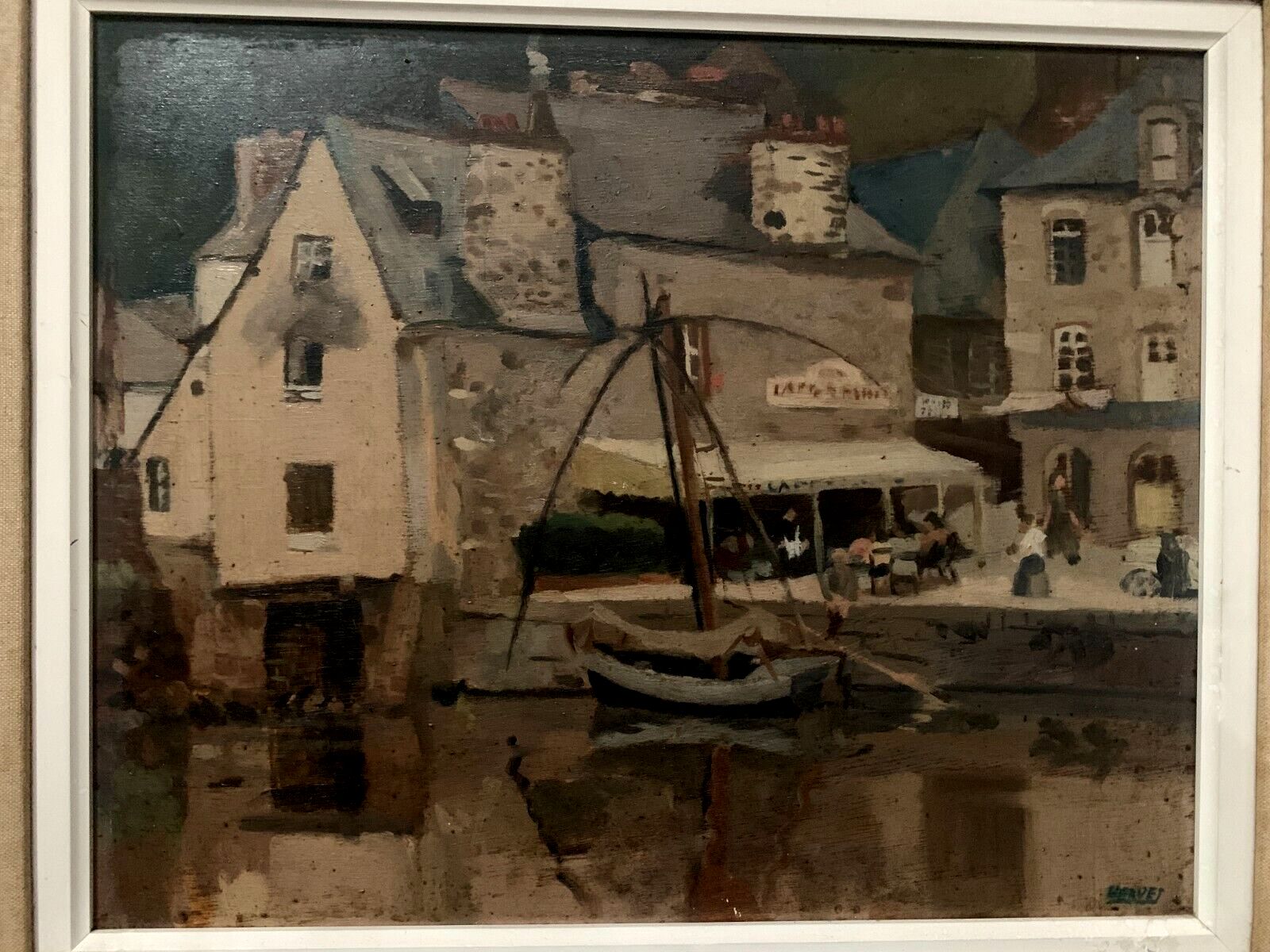 photo furniture Huile Sur Toile Encadrée " Vue Sur Le Port " XX Siècle