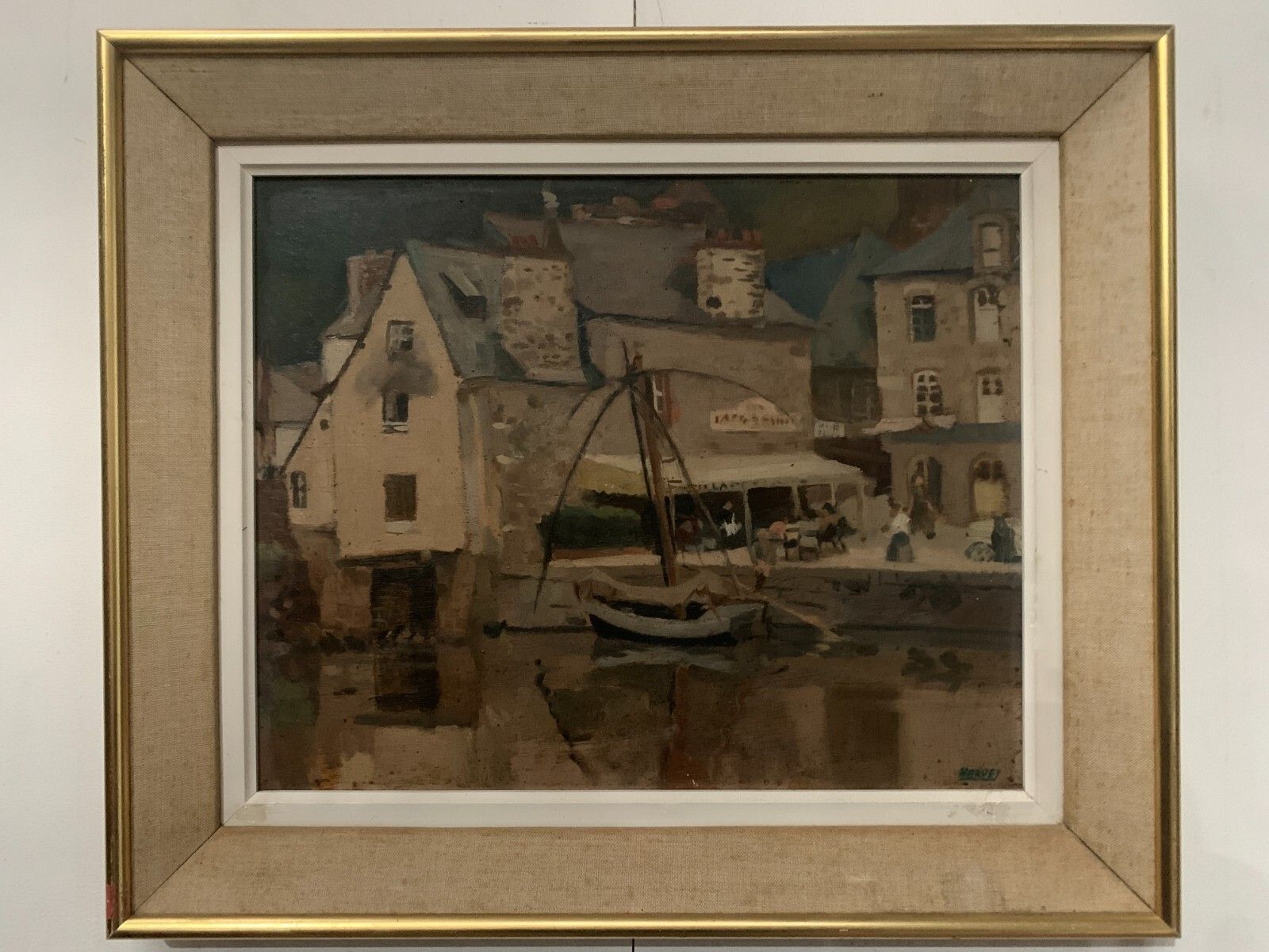 527.85 Huile Sur Toile Encadrée " Vue Sur Le Port " XX Siècle photo