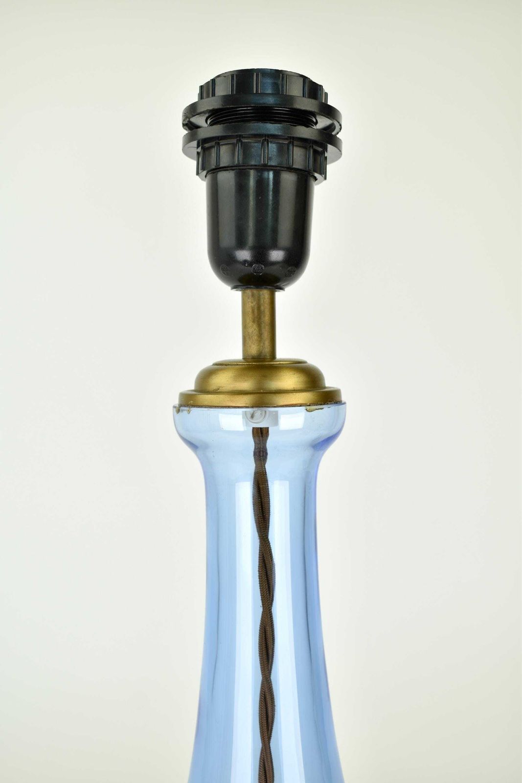 Vintage Laura Ashley Cornflower Blue Glass Table Lamp | Accent Light 1990 2000s Brass Bedside Buffet European British Coastal photo Lighting