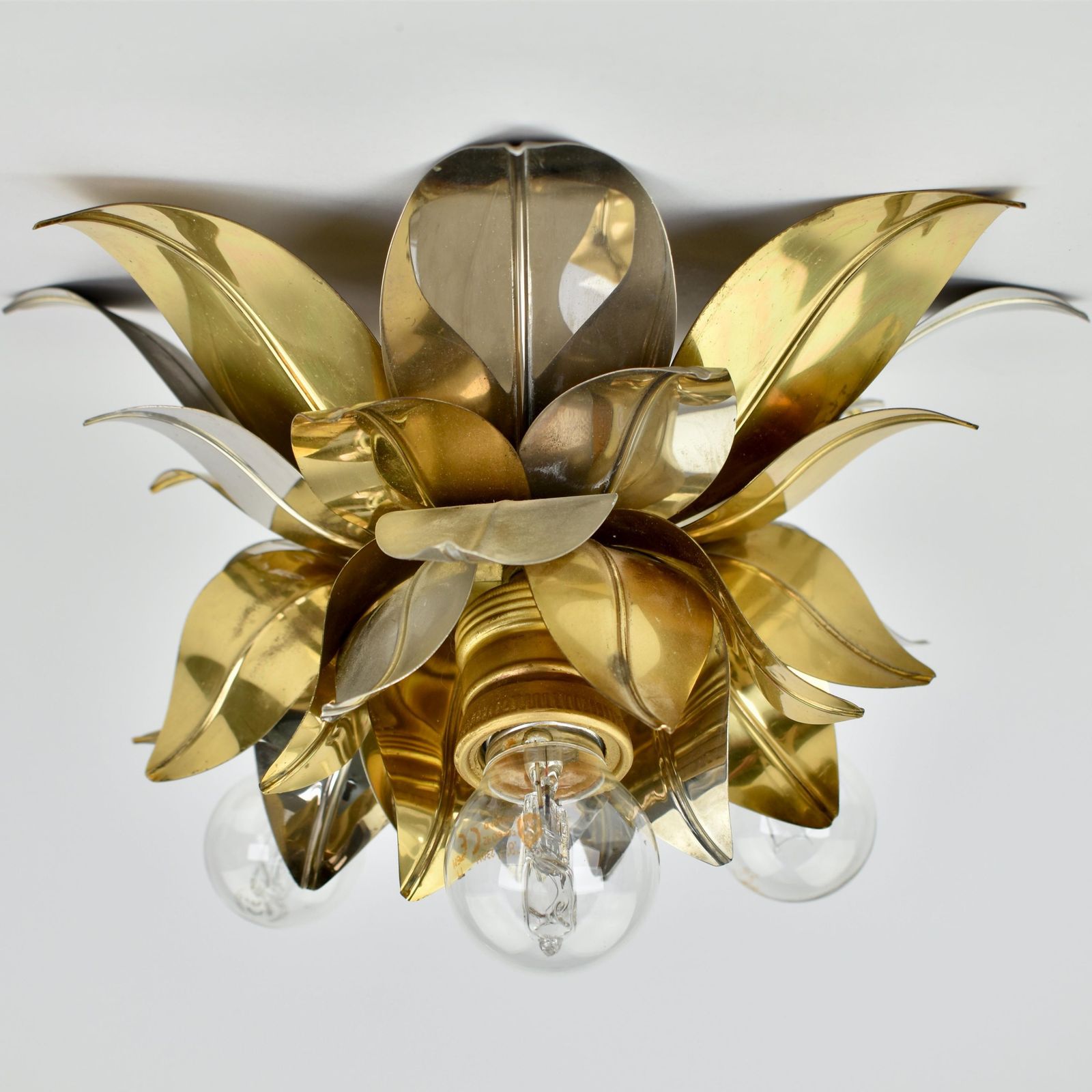 Mid Century Maison Jansen Style Flush Mount | Gold Silver Brass Aluminium Flower Ceiling Light Fixture Lamp | Bagues Banci Italian Vintage photo 509.0
