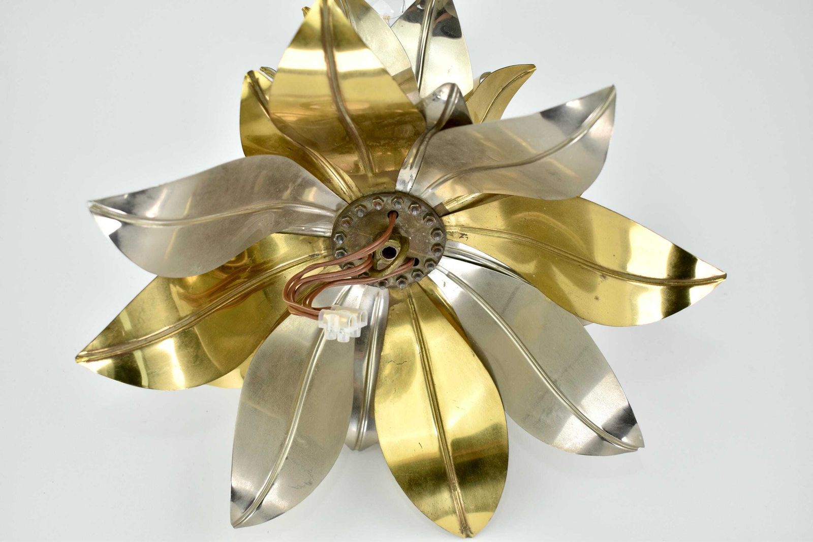 Mid Century Maison Jansen Style Flush Mount | Gold Silver Brass Aluminium Flower Ceiling Light Fixture Lamp | Bagues Banci Italian Vintage photo buy