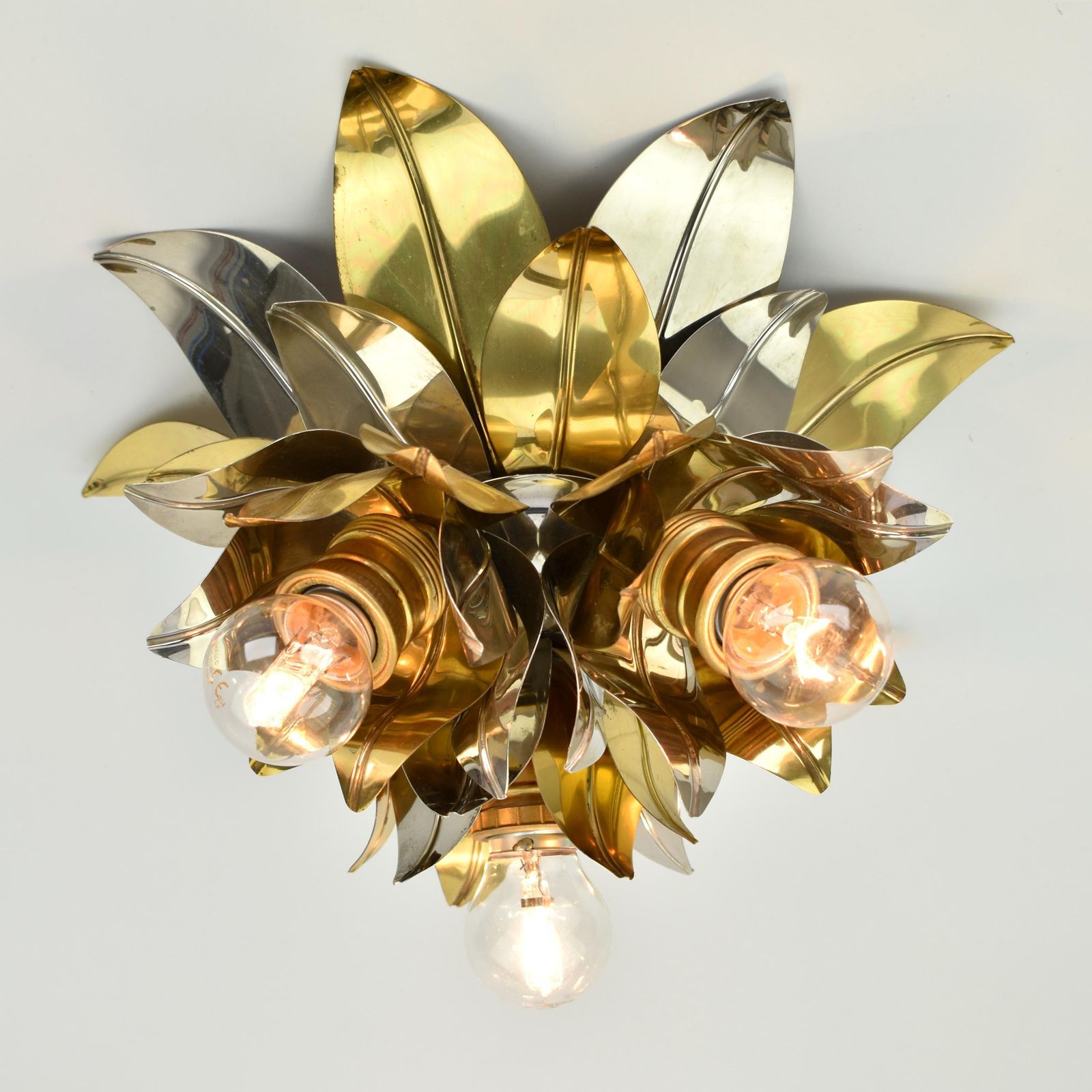 Mid Century Maison Jansen Style Flush Mount | Gold Silver Brass Aluminium Flower Ceiling Light Fixture Lamp | Bagues Banci Italian Vintage photo vintage
