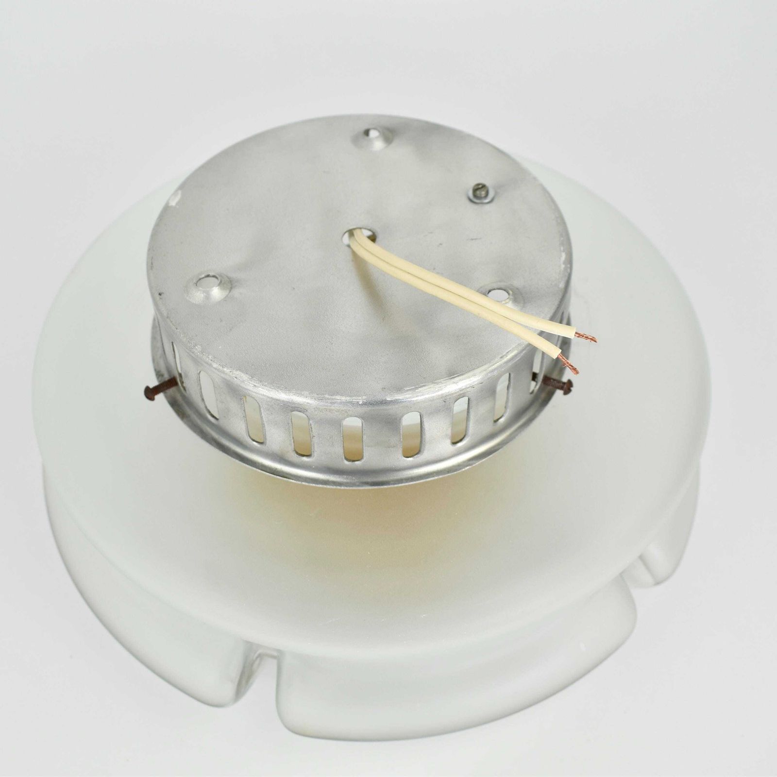 Mid Century Italian Flush Mount Or Wall Sconce | Mazegga Murano Vintage Retro 1960s | White Burnt Orange Glass Ceiling Light Lamp | Mcm photo vinterior