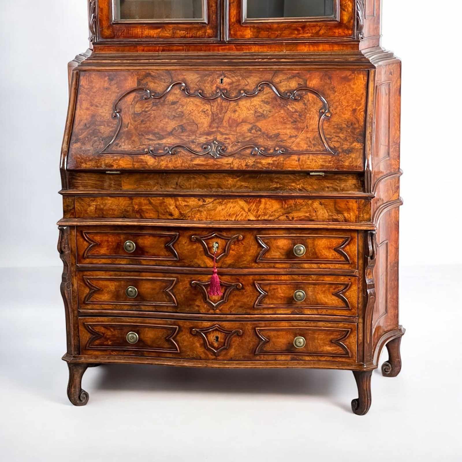 photo for sale A 19th Century Venetian Mirrored Bureau Bookcase In Briar Wood