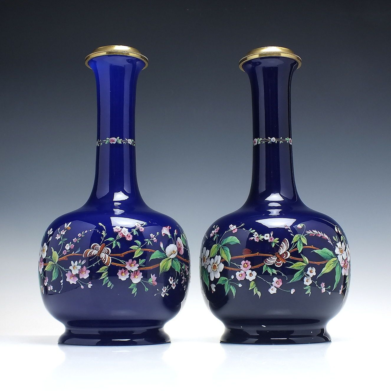 Rare Pair Large Japanese Enamelled Glass Insense Burner Vases C1900 photo furniture