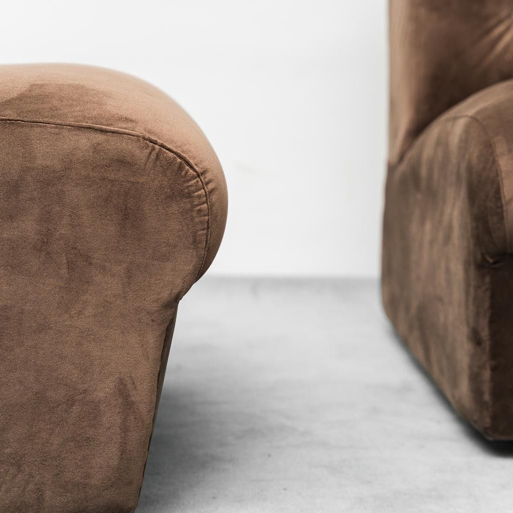 Pair Of Brown Velvet Armchairs 70s Vintage Modernism photo vinterior