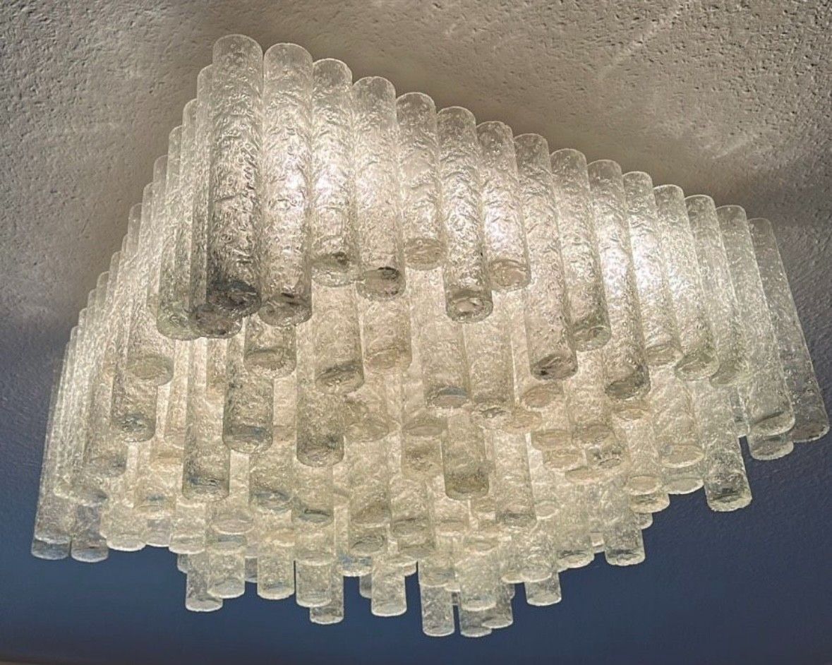 60s 70s Chandelier Ceiling Light By Doria Leuchten Germany Ice Glass photo furniture