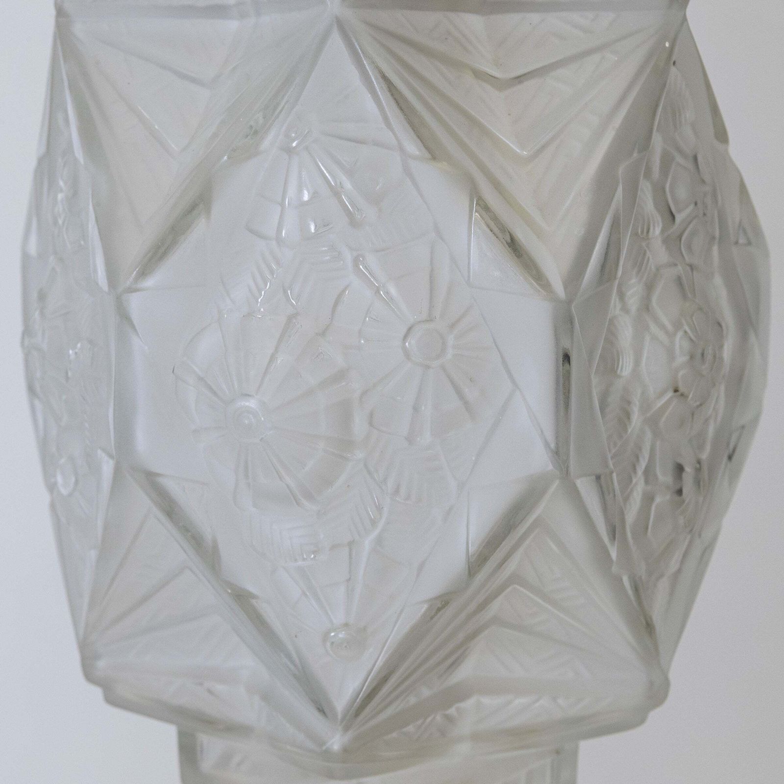 French Art Deco Pendant Light | Frosted Glass With Florals photo for sale