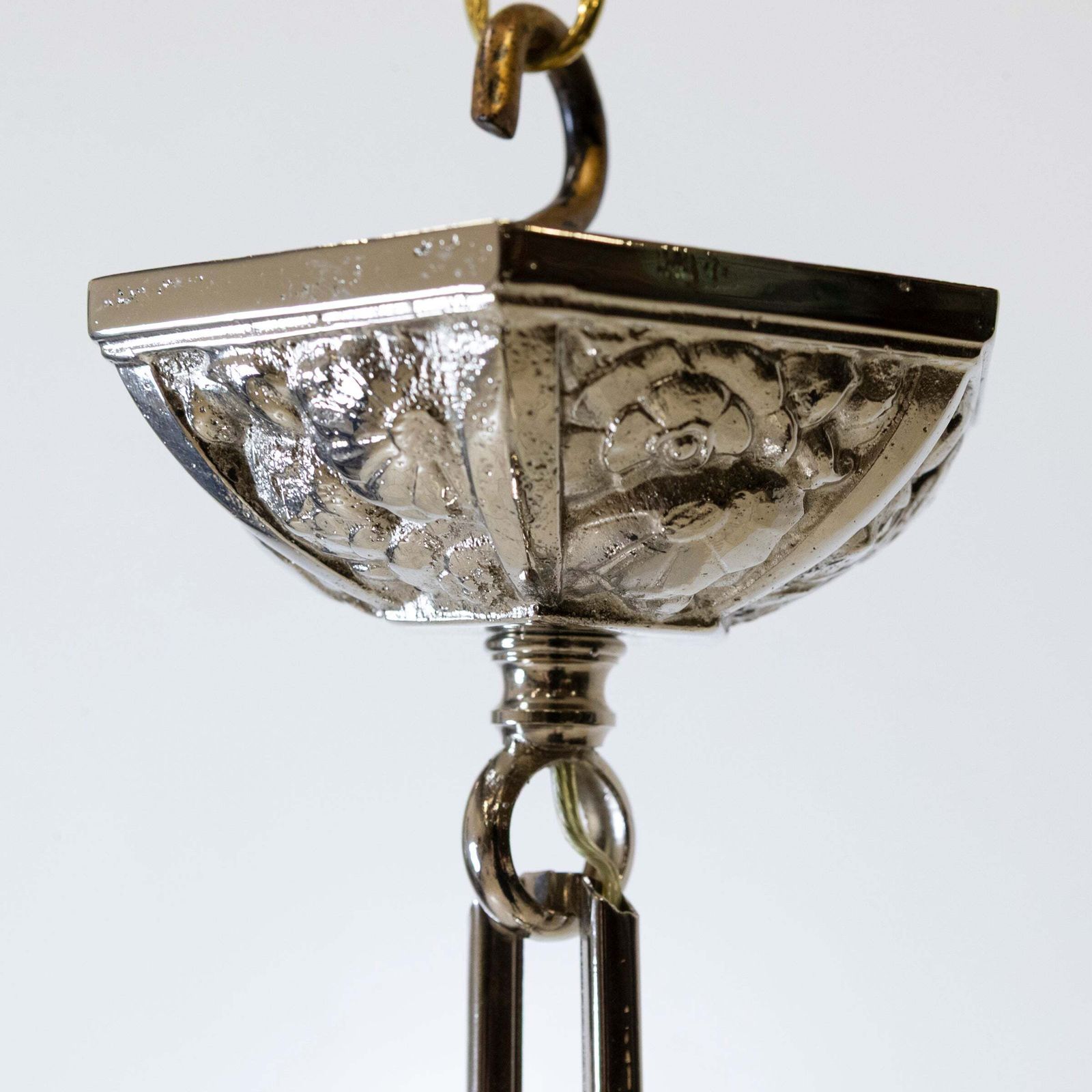 French Art Deco Pendant Light | Frosted Glass With Florals photo vintage