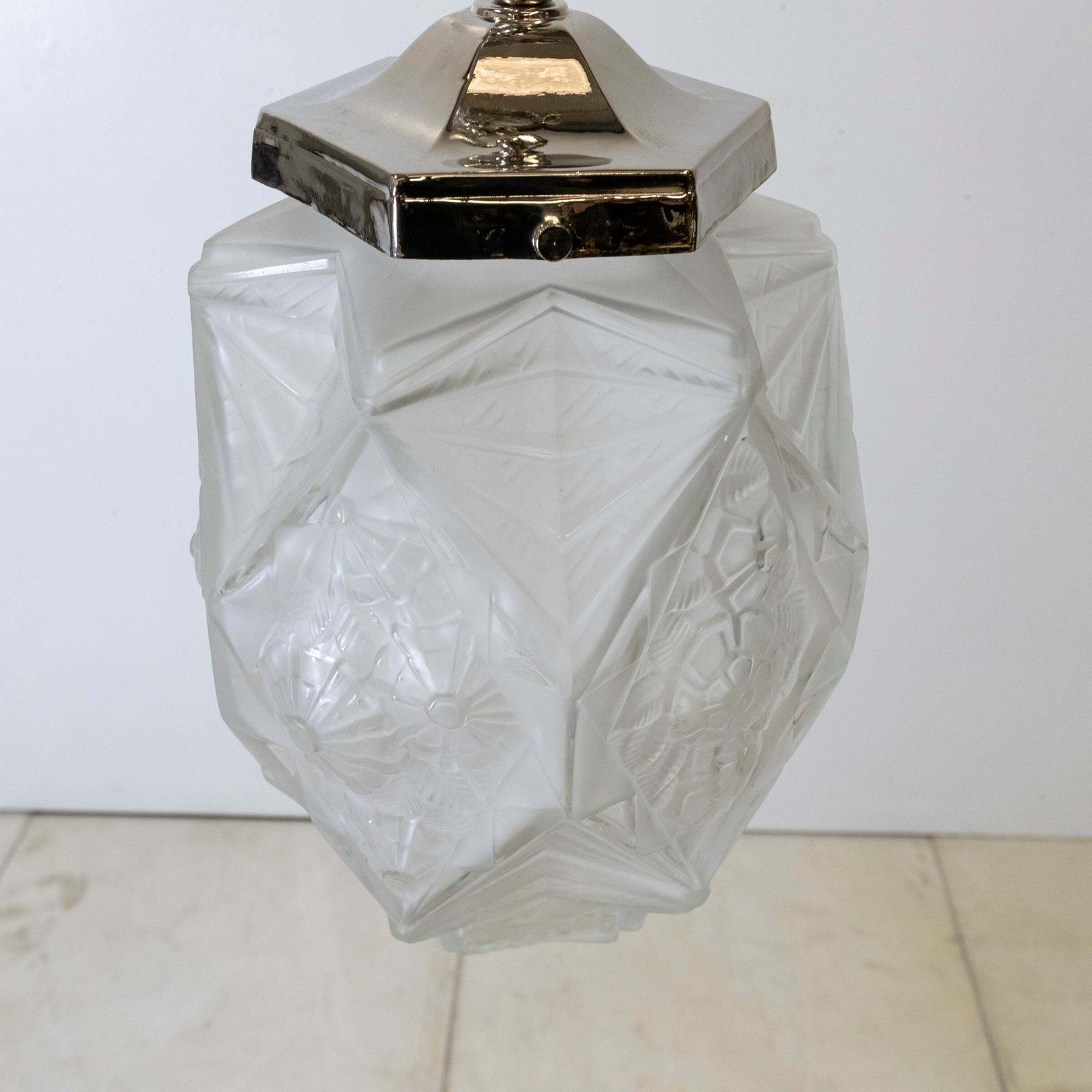 photo for sale French Art Deco Pendant Light | Frosted Glass With Florals