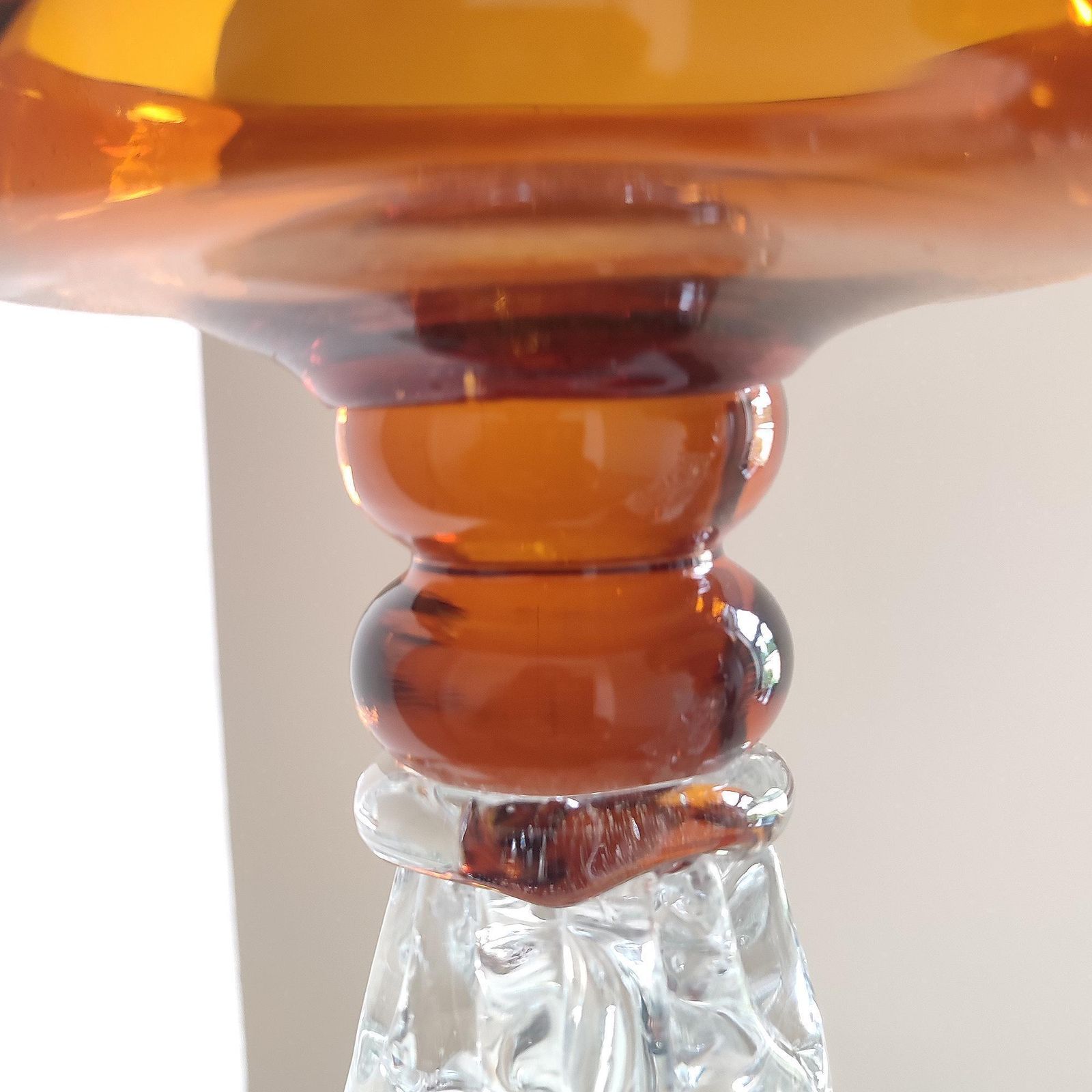 Large Pair 60s Mid Century Modern Amber & Clear Glass Church Candle Holders   Pierced Uprights Vintage Accent Mantle Table Centrepiece 10.5" photo vinterior