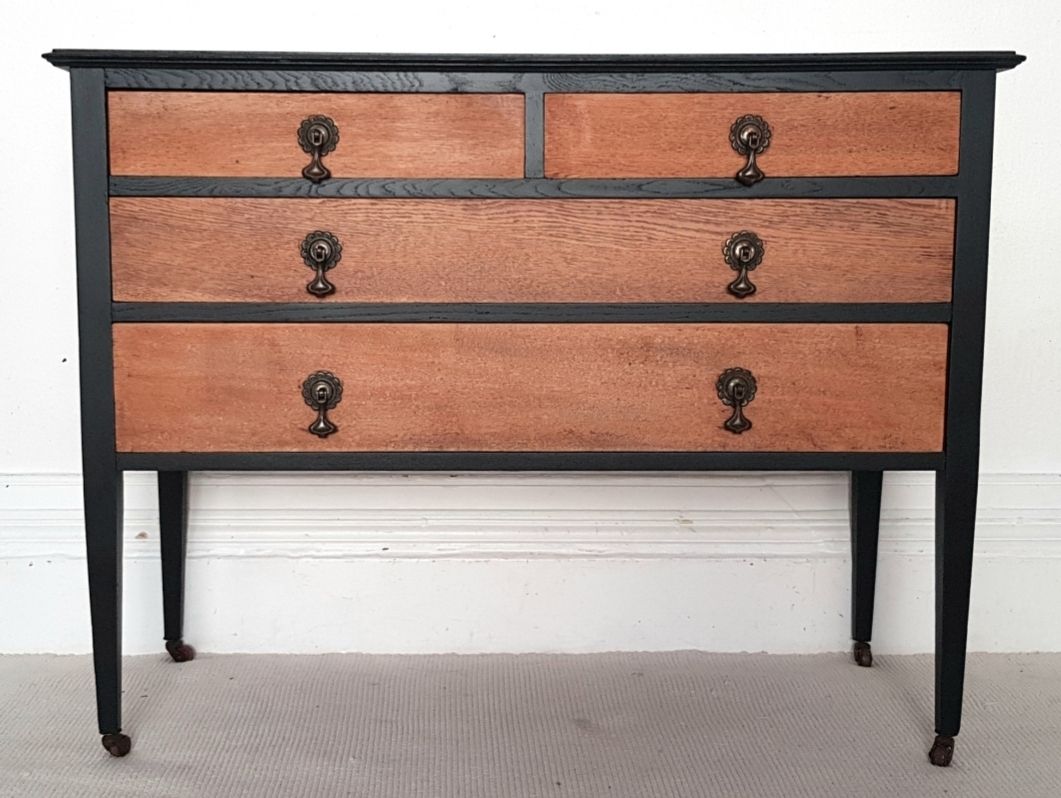 An Art Nouveau Solid Oak Chest Of Drawers On Castors