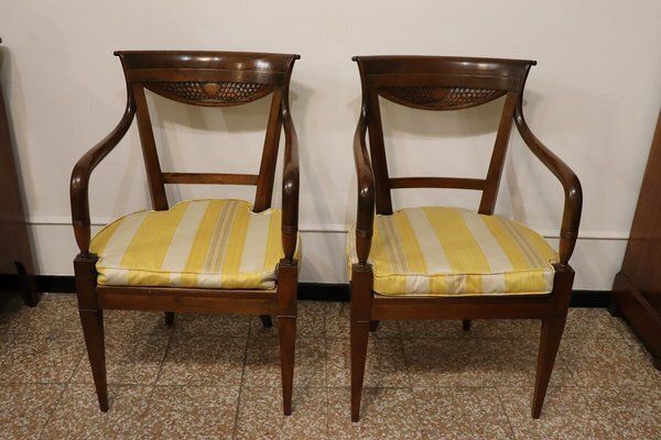 3298.0 Antique Walnut And Vienna Sraw Armchairs, Set Of 2 photo