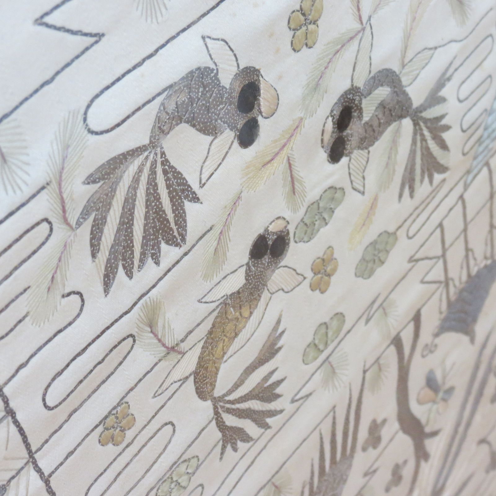photo furniture Pair Of Antique Chinese Silk And Metallic Thread Tapestries 1900 Koi Carp
