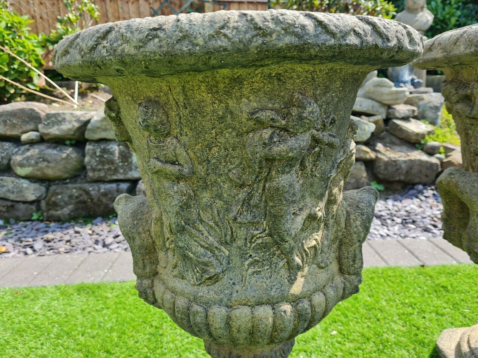 Pair Vintage Greek Urns Deep Planters English Stone ( Delivery Available Via Our Specialist Sister Courier Company) photo furniture